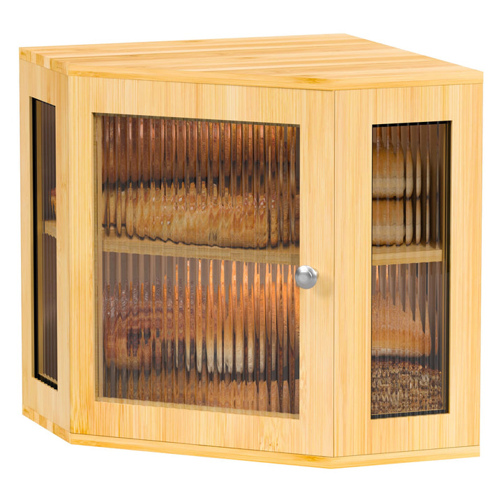 Brotkasten Ecke Bambus Eckbrotkasten Brotaufbewahrungsbox mit 2 Etagen, Holz Brotbehälter Brotaufbew