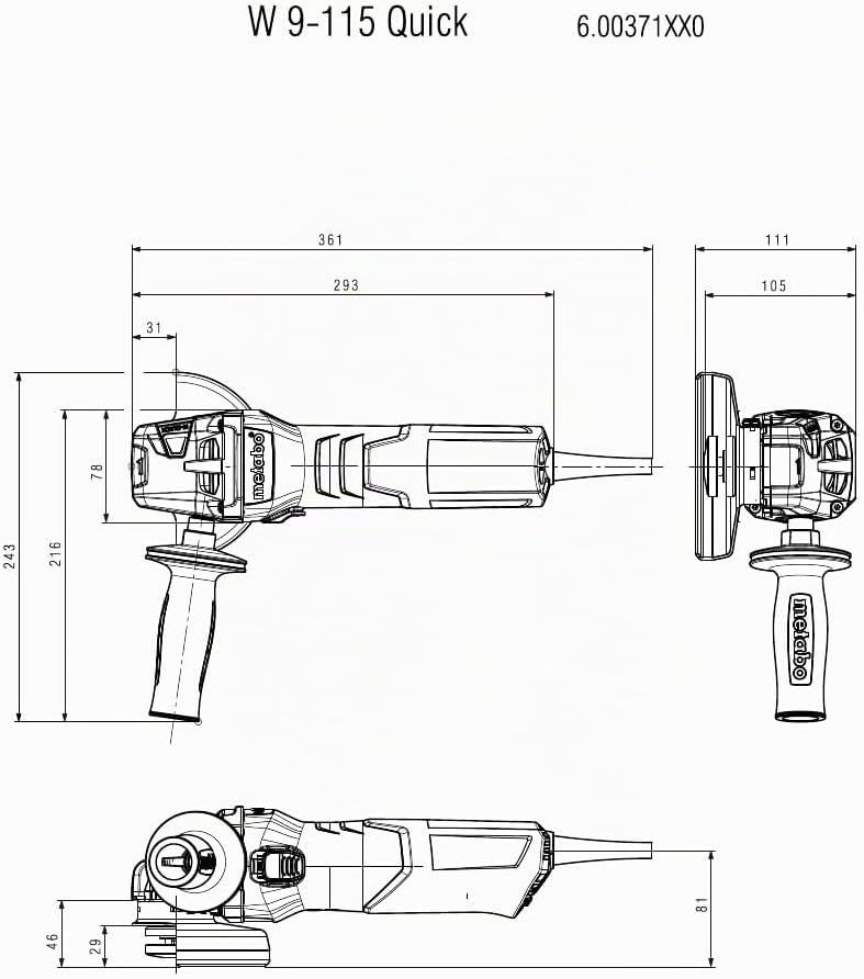 Metabo Winkelschleifer W 9-115 Quick (600371000) Karton, 900 Watt, Scheiben-Ø: 115 mm, Leerlaufdrehz