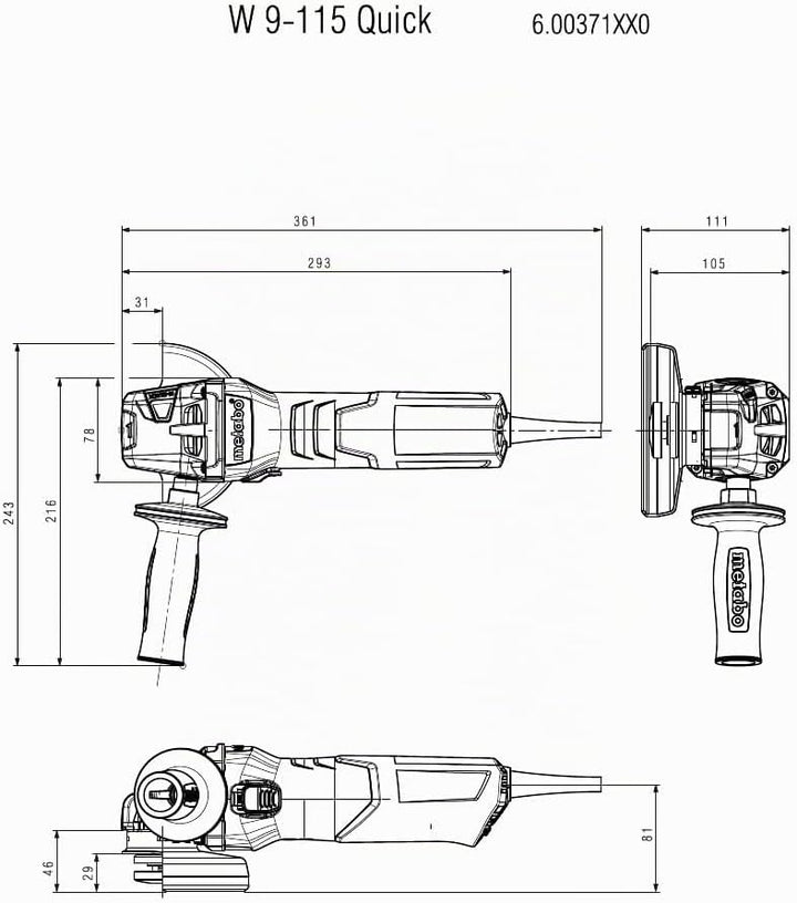 Metabo Winkelschleifer W 9-115 Quick (600371000) Karton, 900 Watt, Scheiben-Ø: 115 mm, Leerlaufdrehz