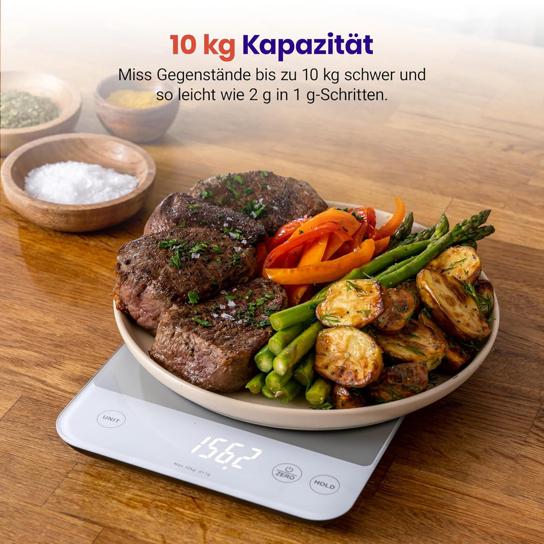 ETEKCITY Küchenwaage, Präzisionswaage 0,1g genau, 10kg Küchenwaage Digital mit Grossem LED-Display,