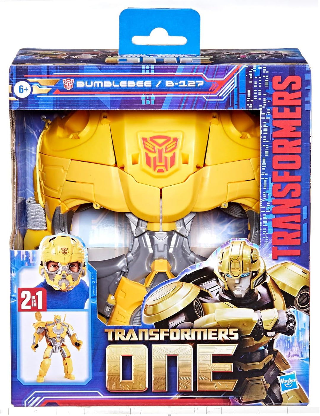 Transformers One 2-in-1 Bumblebee B-127 Maske und Action-Figur, verwandelbar in 15 Schritten, Rollen