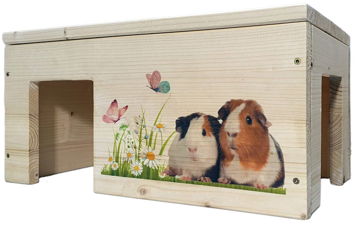 Nagerstore Meerschweinchenhaus aus Holz mit 2 Eingängen, Outdoor, Gross, Holzlasur & Aufklappbar / 4