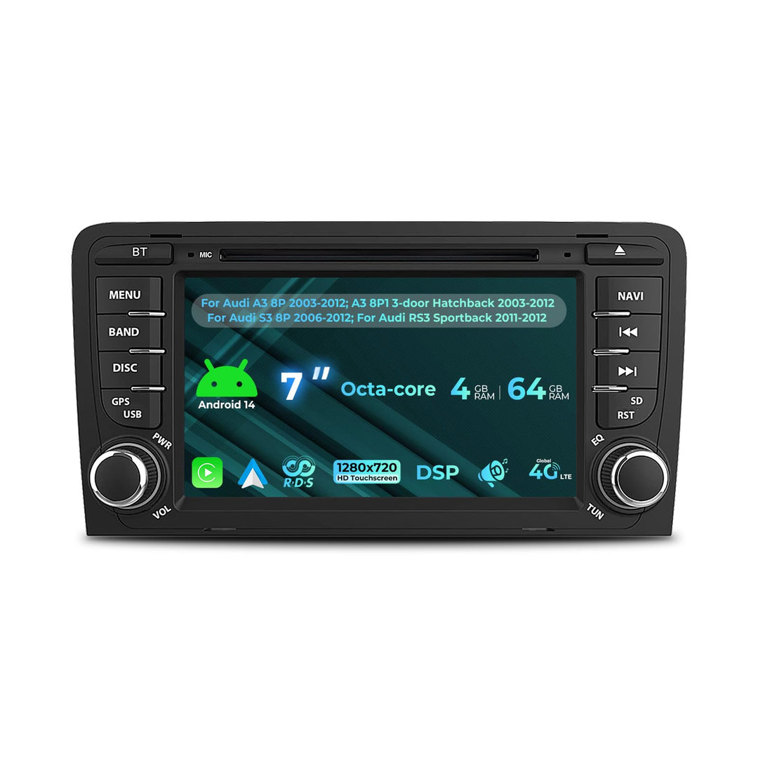 NVGOTEV Android 13 Autoradio für Audi A3 S3 RS3 2003-2012, 7 Zoll Radio mit GPS Navi DAB+ FM RDS 4G