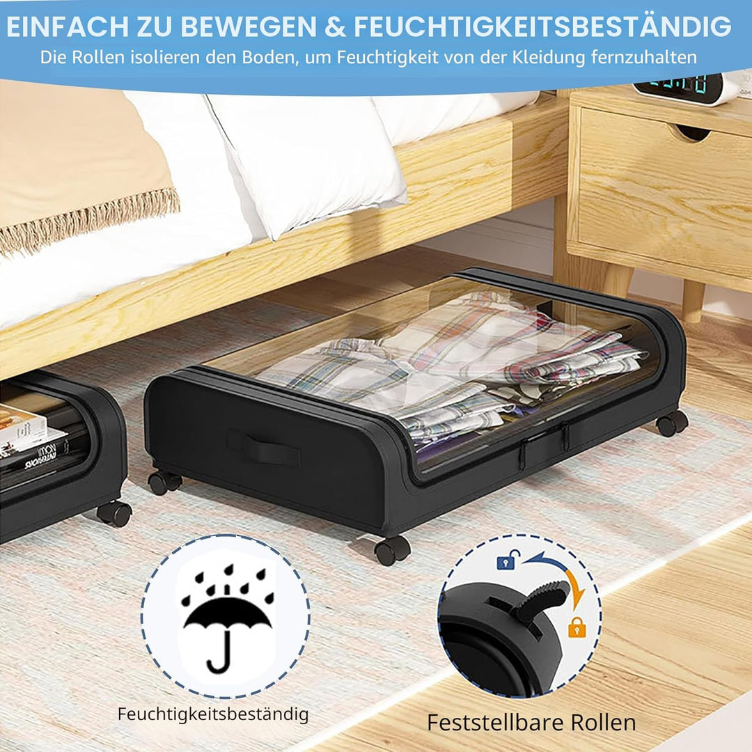 Unterbett Aufbewahrungsbox 2 Stück Unterbettkommode mit Rollen Deckel 48L Metallrahmen Bettkasten Or