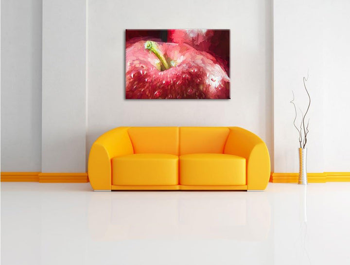 roter Apfel Pinsel Effekt, Format: 100x70 auf Leinwand, XXL riesige Bilder fertig gerahmt mit Keilra