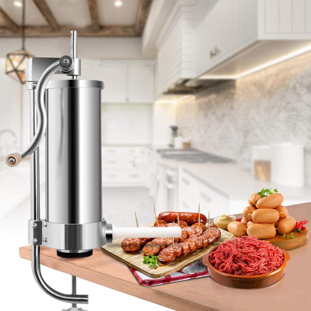 Wurstmaschine, vertikal, 3 l, aus lebensmittelechtem Edelstahl, manueller Füller mit Befestigungsmut