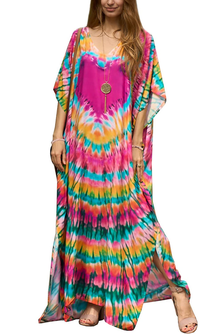 YouKD Damen Sommer Bohemian Lang Kaftan Ethnisches Muster Maxikleid Beach Bikini Cover Ups Sunblocke