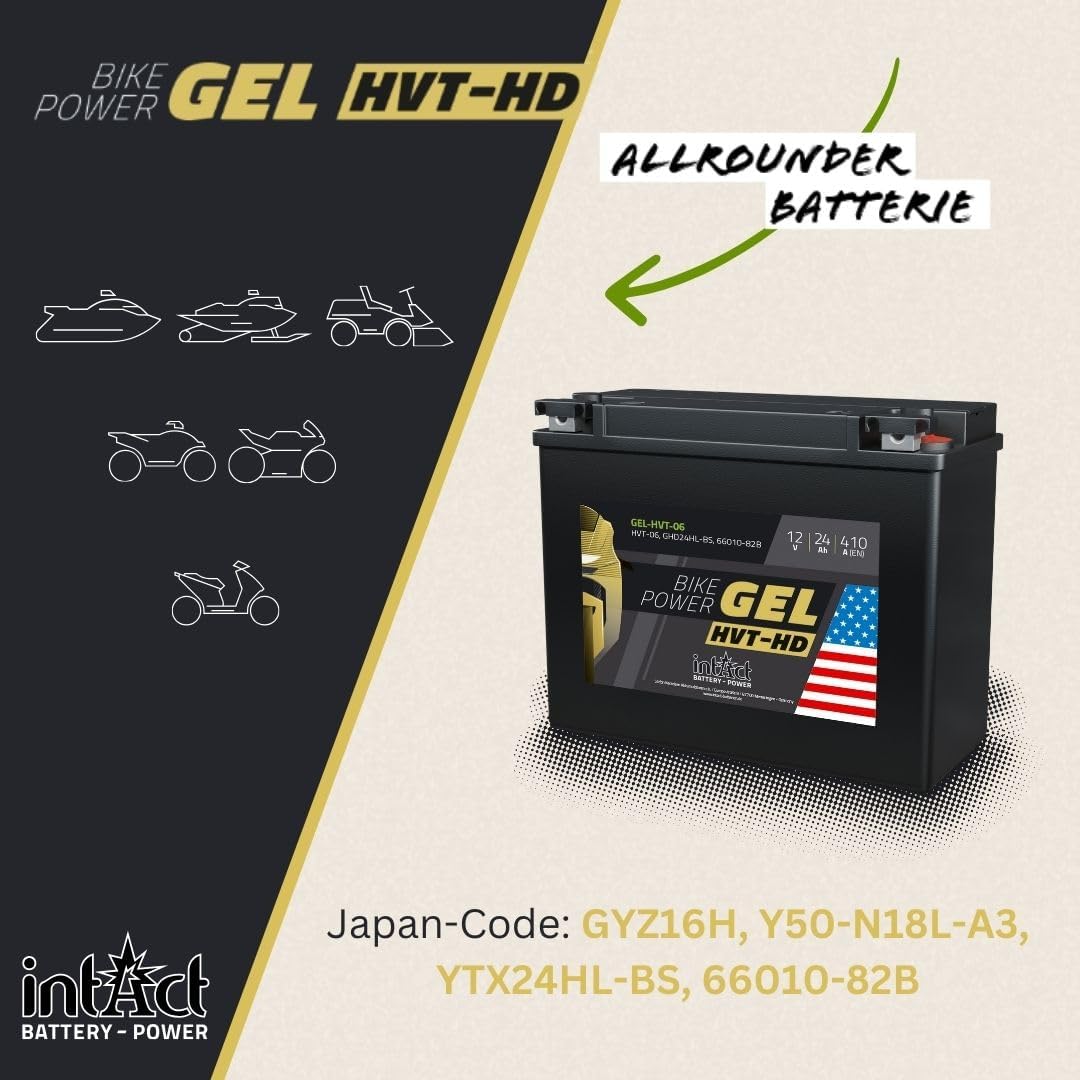 intAct - GEL HVT-06 MOTORRADBATTERIE - Motorrad Batterie perfekt für Harley Davidson & andere hubrau