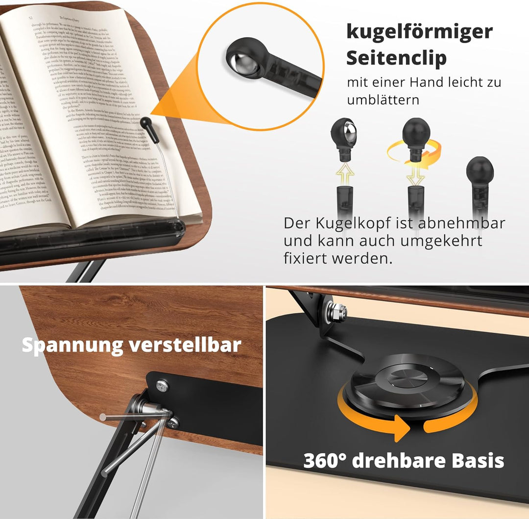 SupeDesk Buchständer zum Lesen,verstellbarer Holz-Buchhalter Leseständer,360° drehbar,faltbar,Kochbu