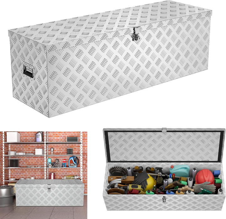XMTECH 60L Aluminium Transportbox Aufbewahrungsbox Aluminiumkoffer Aluminiumbox Truckbox, Silber Lag