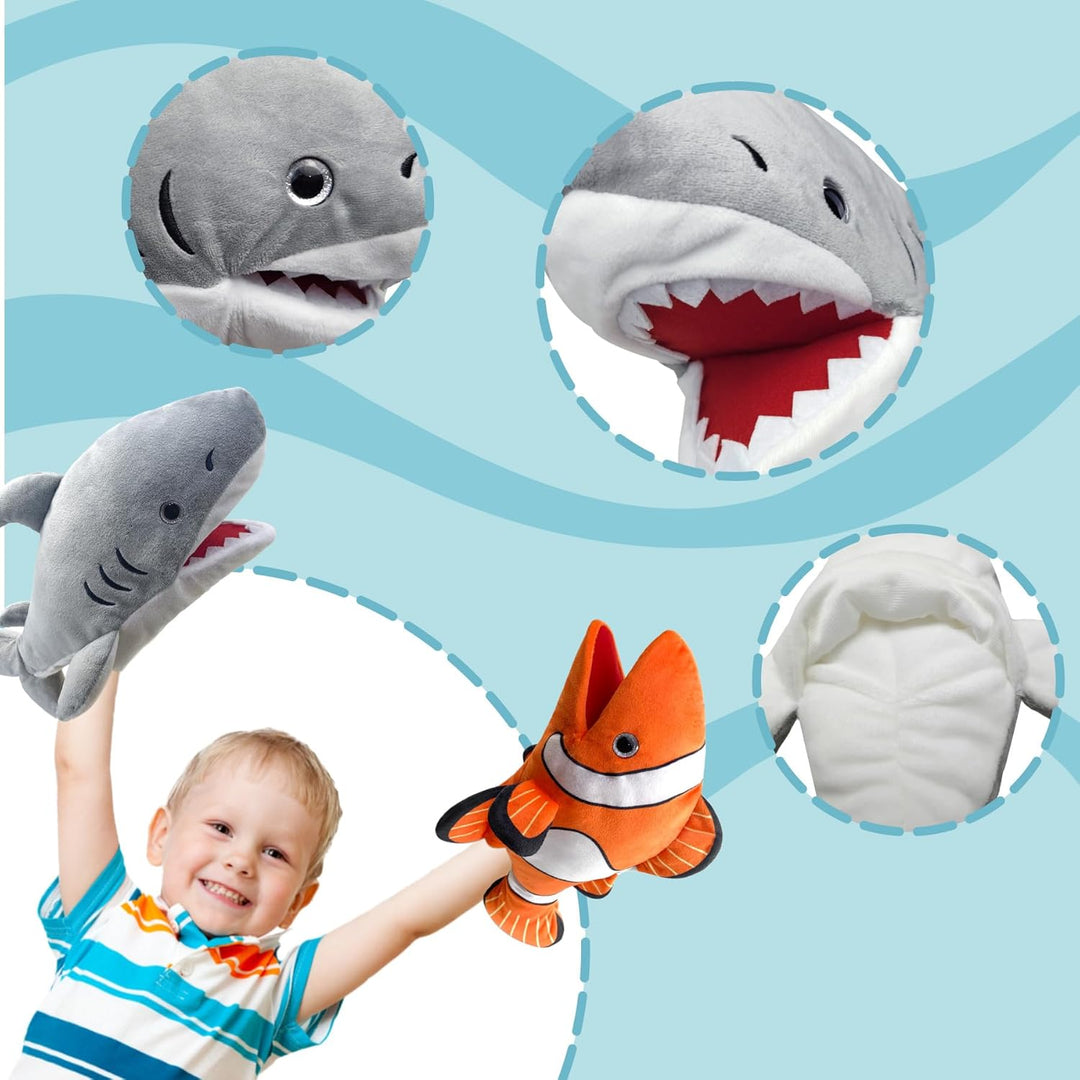Das Leben ist eine Puppe, die mit einem bunten und beweglichen Mund gefüllt ist De-shark, De-shark