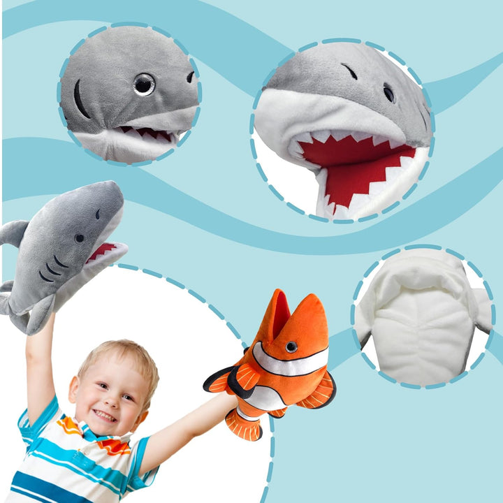 Das Leben ist eine Puppe, die mit einem bunten und beweglichen Mund gefüllt ist De-shark, De-shark