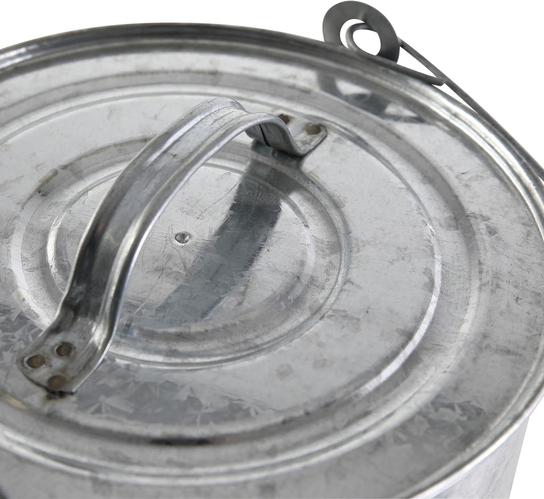Kamino-Flam Zink-Ascheeimer mit Deckel - Kohleneimer klein, 14l - Kohleeimer verzinkt - Zinkeimer /