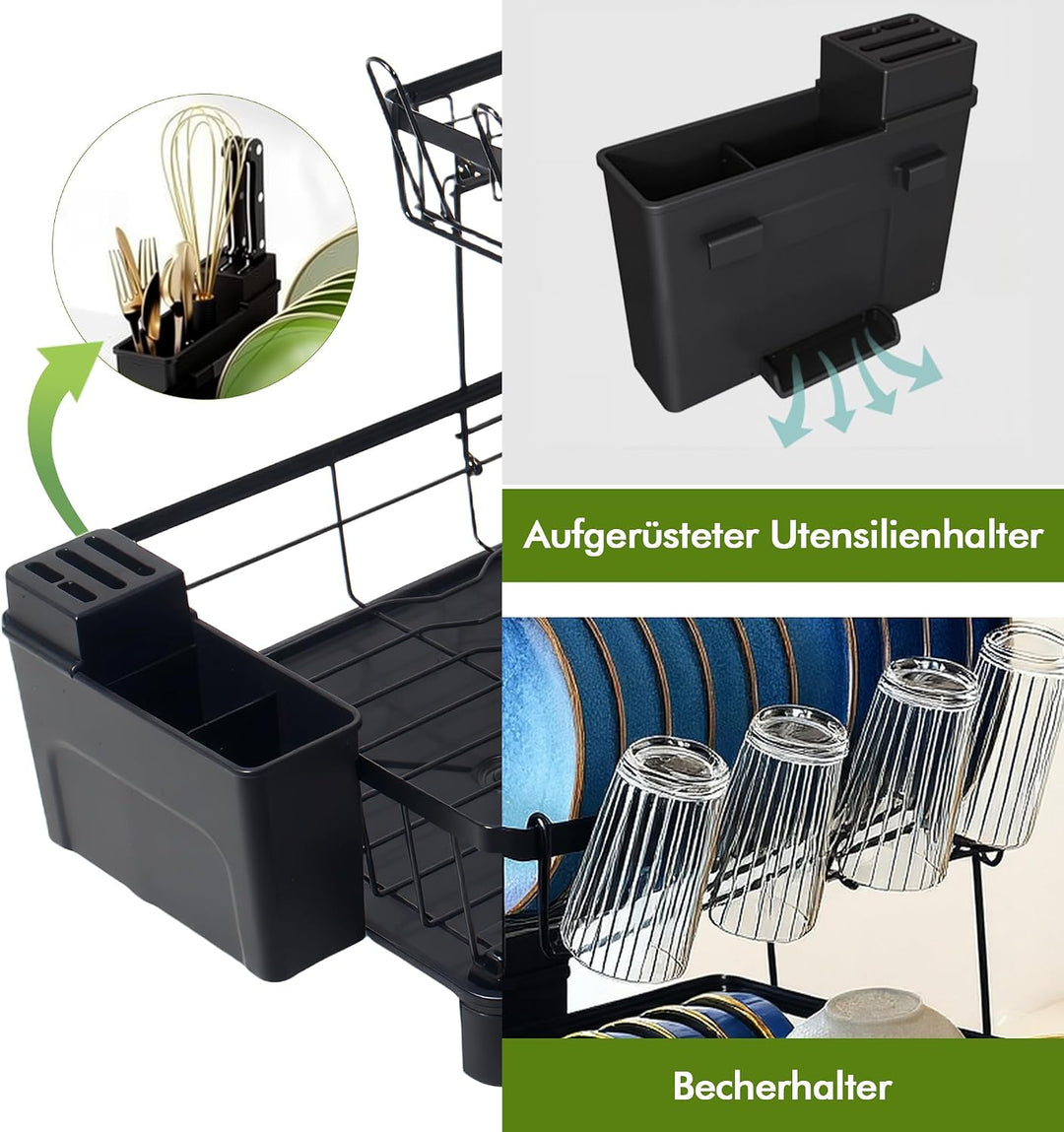Theo&amp;Cleo Abtropfgestell Geschirr, Geschirrabtropfgestell 2-Stufig, Geschirr Abtropfständer mit 360°