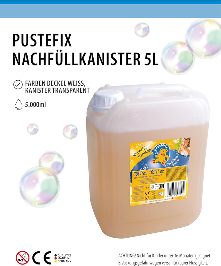 PUSTEFIX Bubble-Mower Rasenmäher Pink & 5L Nachfüllkanister I Lustiges Seifenblasen Kinder Set mit S