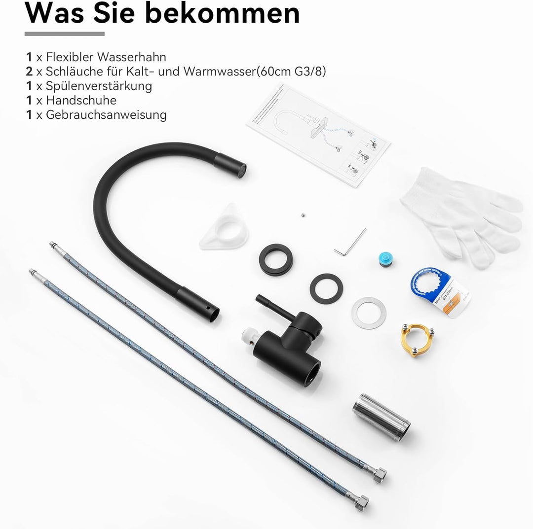 CECIPA Küchenarmatur Flexibel 360° Drehbar, Spülarmaturen Küche Hochdruck, Schwarze Küchenarmaturen,