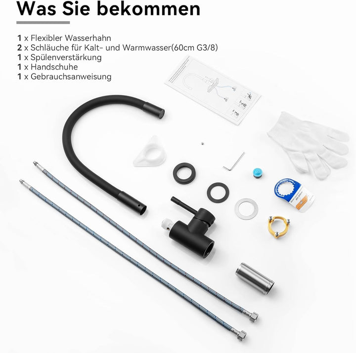 CECIPA Küchenarmatur Flexibel 360° Drehbar, Spülarmaturen Küche Hochdruck, Schwarze Küchenarmaturen,