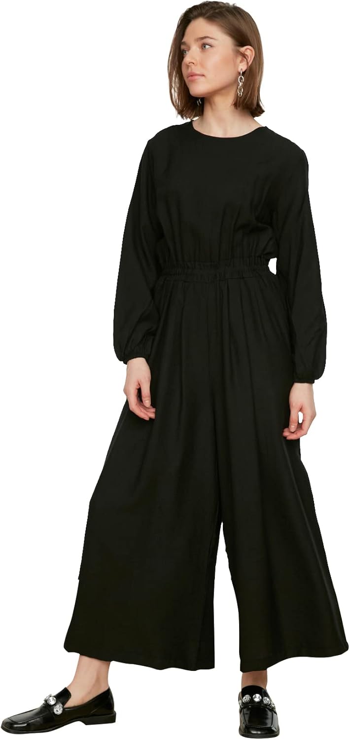 TRENDYOL Frau Unifarben Elastische Taille detailed Webstoff Bescheidener Overall 40 Schwarz, 40 Schw
