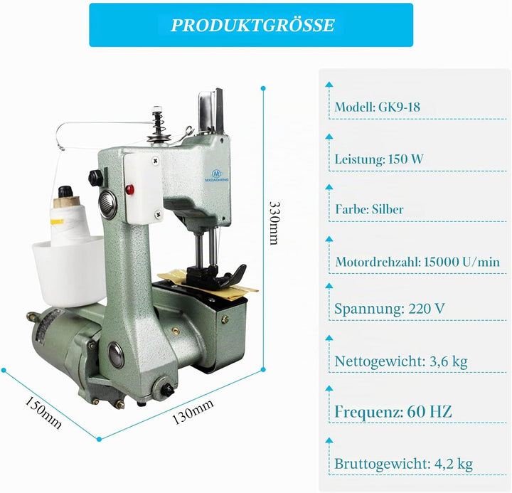 MXBAOHENG Sacknähmaschine Tragbare Nähmaschine für Säcke 220v Industrial Handnähmaschine Beutelversc