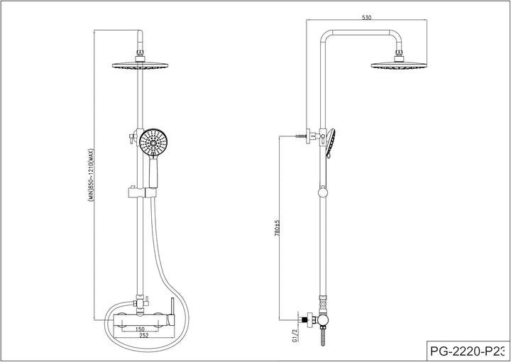YOOZENA Duscharmatur Schwarz, Regendusche mit Armatur,Duscharmatur Komplettset, Duschsystem mit arma