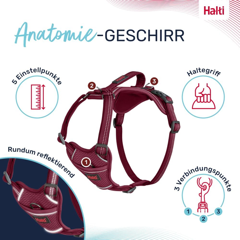 HALTI Anatomy Hundegeschirr mit Griff – Bewegungsfreiheit für deinen Hund. 3 Verbindungspunkte für d