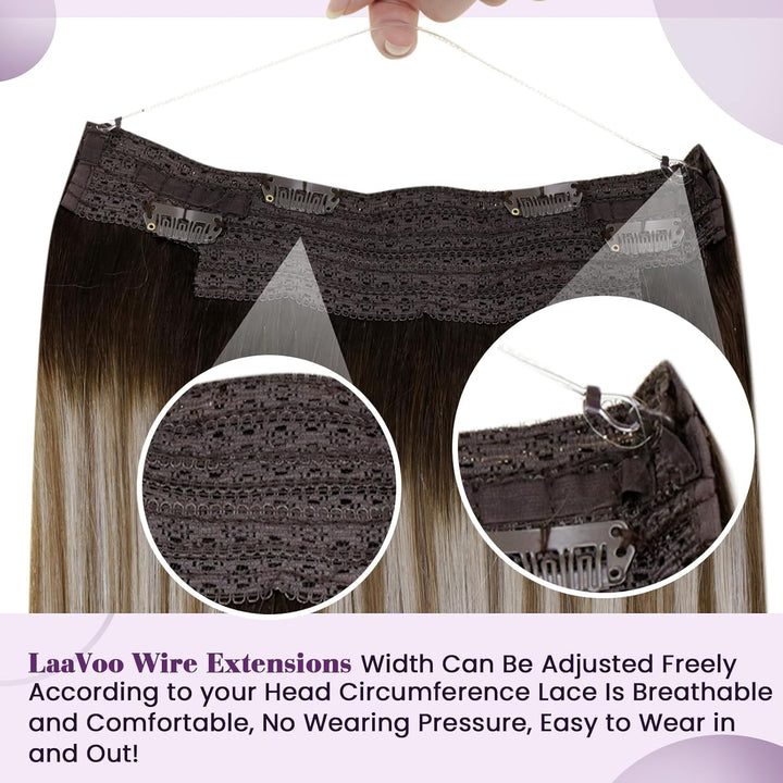 LaaVoo Extensions Echthaar mit Draht Balayage Braun Secret Wire Echthaar Extensions Dunkelbraun Ombr