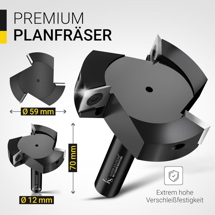 Kasper Solutions® Planfräser 12mm Schaft - Profi Hobelfräser für Oberfräse & CNC-Fräse - Robuster Ho
