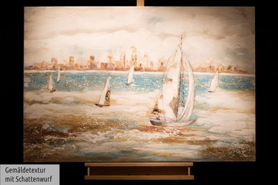 KunstLoft Leinwandbild | 100% HANDGEMALT | 120x80cm | Gemälde 'Sailor's Race' | Schiffe & Boote | Bl