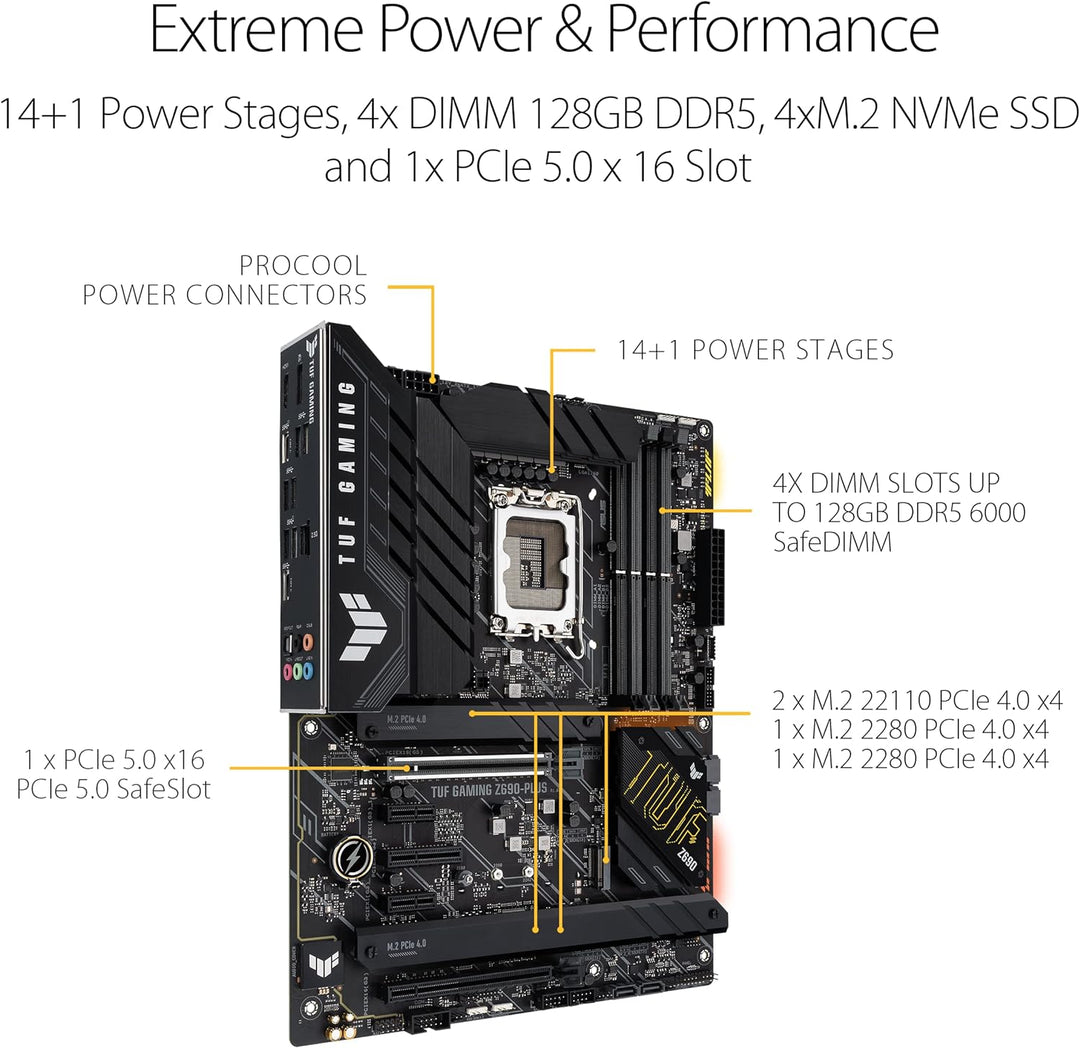 ASUS TUF Gaming Z690-PLUS Mainboard Sockel Intel LGA 1700 (Intel Z690, ATX, PCIe 5.0, DDR4, 4X M.2,