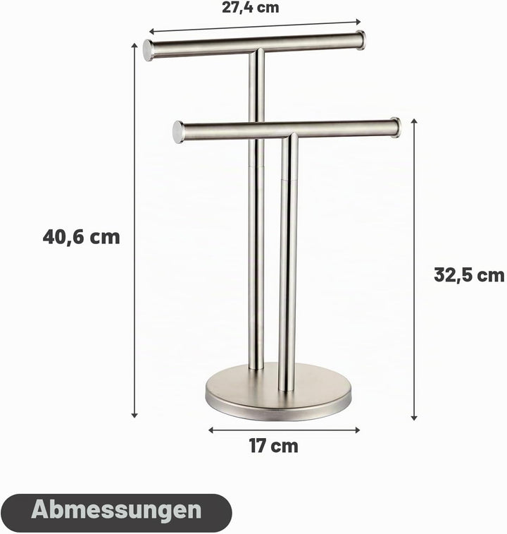 Hand Tower Holder Stand, Bodenstehende T-förmige Doppelschicht Handtuch SUS304 Edelstahl Badezimmer