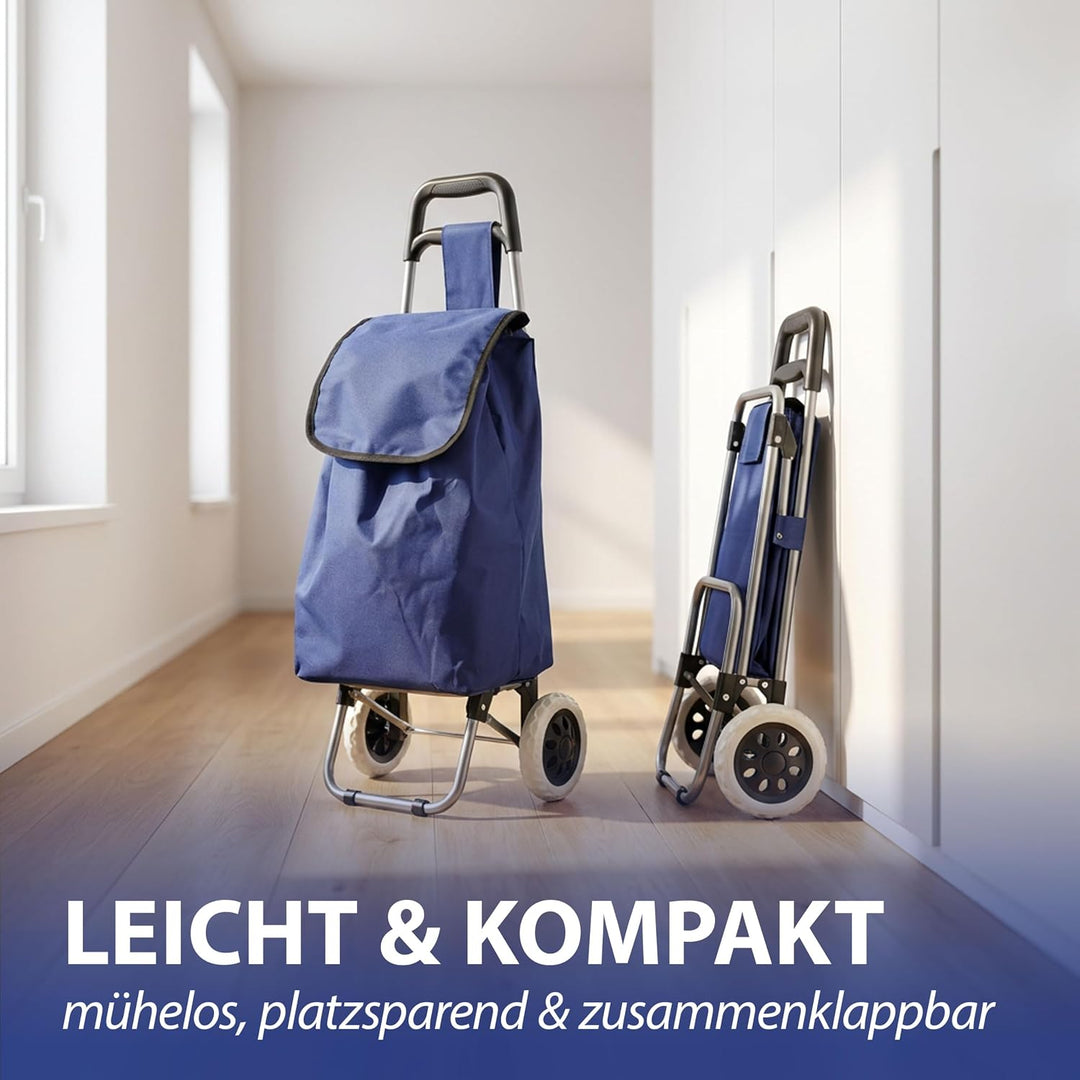 Einkaufstrolley blau | Volumen 45L 40x92x20cm Polyester Metallgestell | Einkaufswagen auf Rollen | R