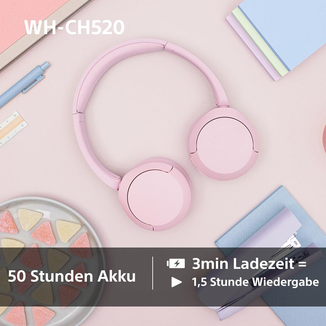 Sony WH-CH520 Kabellose Bluetooth-Kopfhörer - bis zu 50 Stunden Akkulaufzeit mit Schnellladefunktion