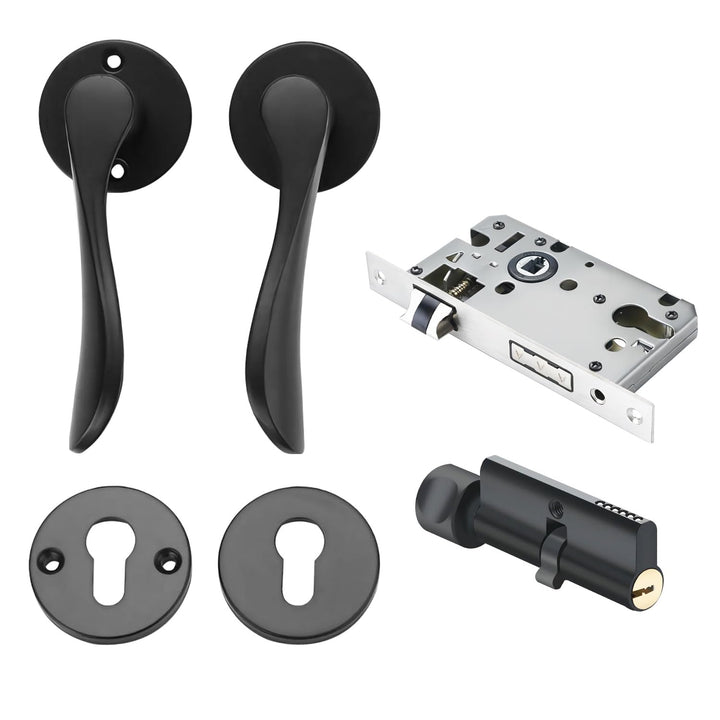 Qrity Modernes Griffschloss Holztürschloss Aluminium Split Hebelschloss Set Mute, Schwarz Türhebelgr
