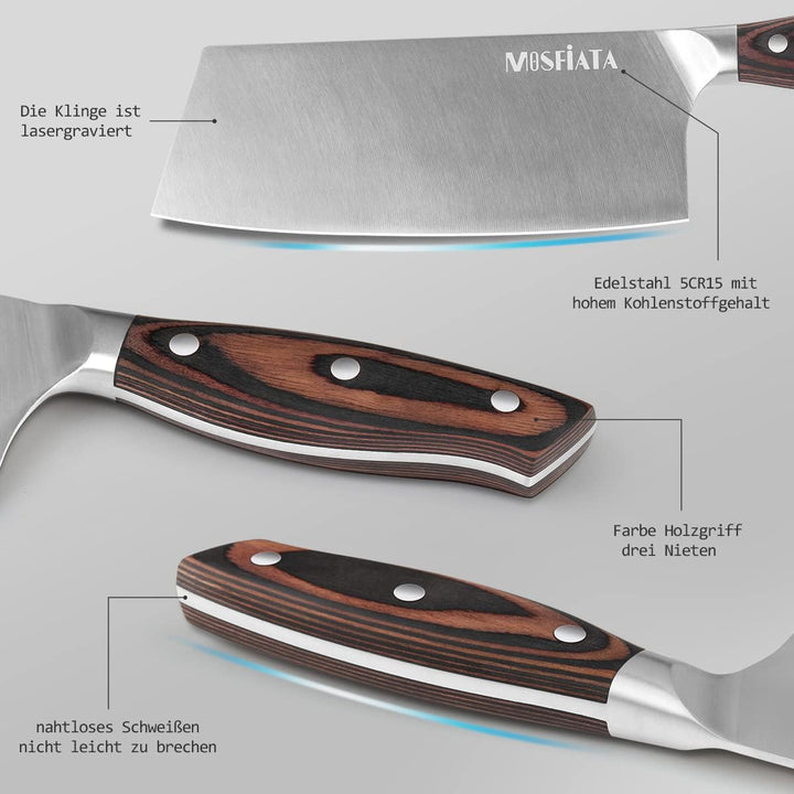 MOSFiATA Hackmesser Kochmesser Klassik Chinesches Küchenmesser 20cm Hackbeil Messer Kochmesser aus D