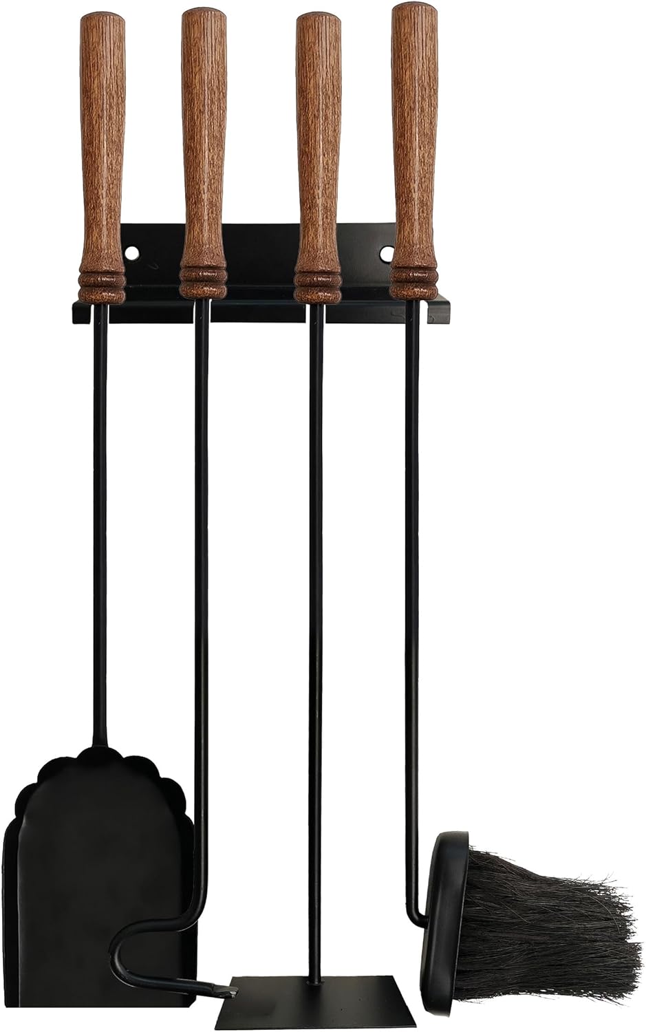 Relaxdays Kaminbesteck, 5-TLG. Set, Schürhaken, Schaufel, Aschebesen, Schaber, Wandhalter, Ofengarni