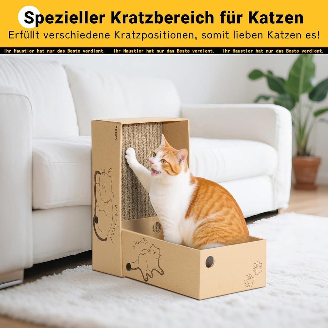 Ycozy Kratzbrett Katze mit 2 Box und 6 Kratzbrettern, Gross Doppelseitige Kratzpappe für Katzen Hoch