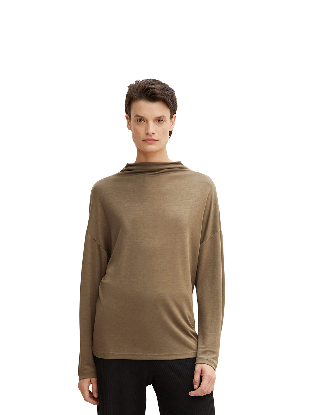 TOM TAILOR Damen Basic Sweatshirt mit Kragen, 18123 - Tarmac Khaki