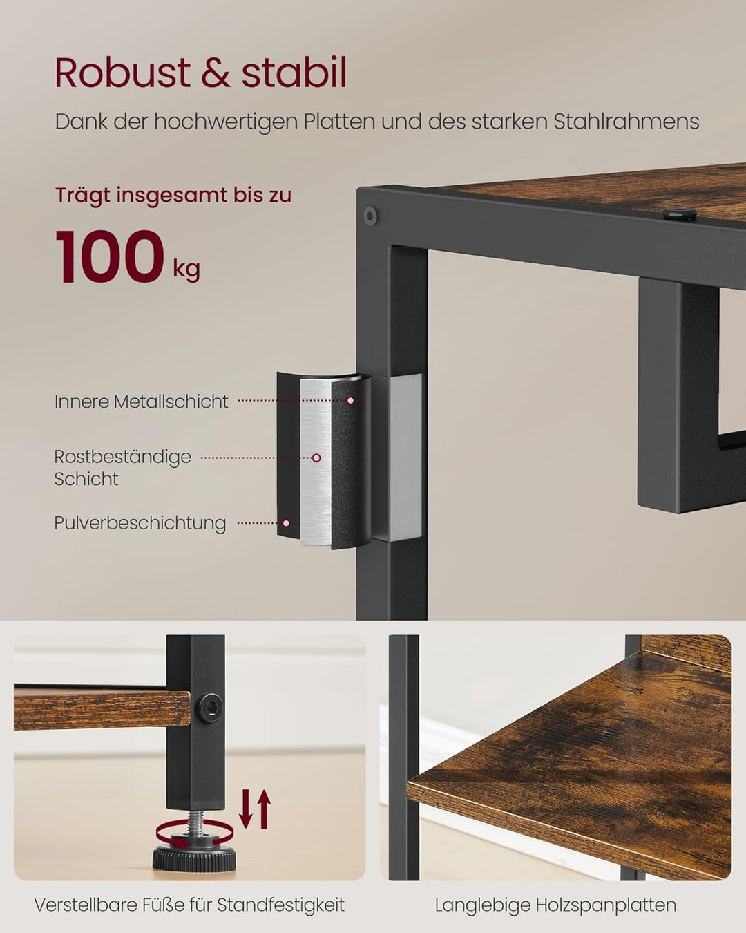 VASAGLE Kleiderständer, Garderobenständer mit Kleiderstange und Haken, Garderobe mit Ablagen, Stahlr