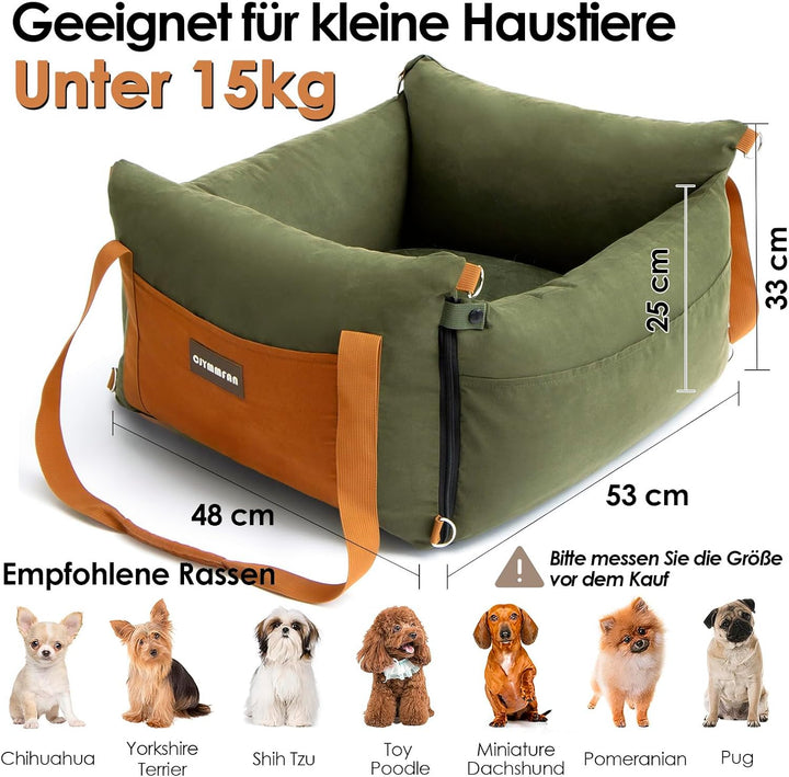 Hundesitz Auto für Kleine Hunde Unter 15KG, Tragbares Hundekorb mit Ausziehbarer Ruhebereich, Abnehm