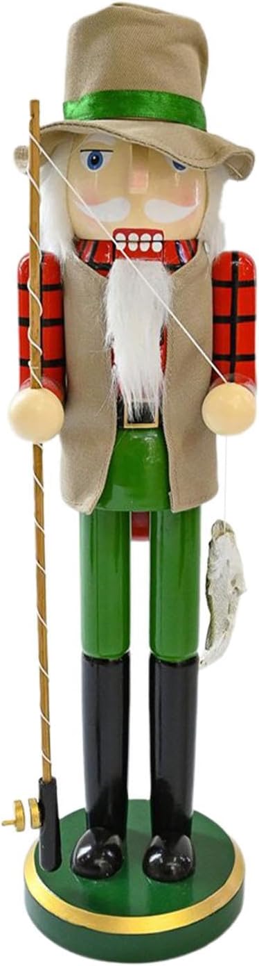 Nussknacker-Figur, 38 cm, Weihnachtsdekoration, -Ornament, Nussknacker-Dekoration, -Angler mit Angel