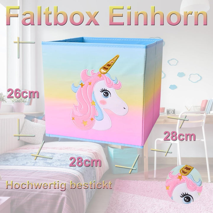 TE-Trend Einhorn Motiv Regal Aufbewahrungsbox Kinder Kinderzimmer Faltbox Aufbewahrungskorb bestickt