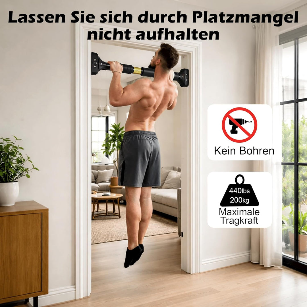 Length Adjustable Pull Up Bar for Doorway - 200KG Capacity 72-95 CM No Screw Home Gym Exercise Equip