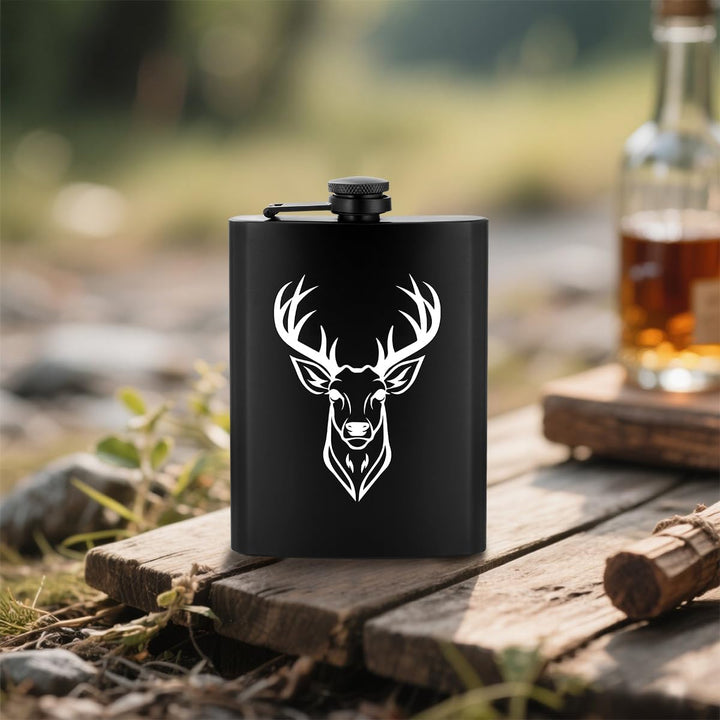 8oz/237ml Edelstahl Flachmann, Taschenflasche, mit Trichter und Grusskarte, Geschenkbox, Weisser Hir