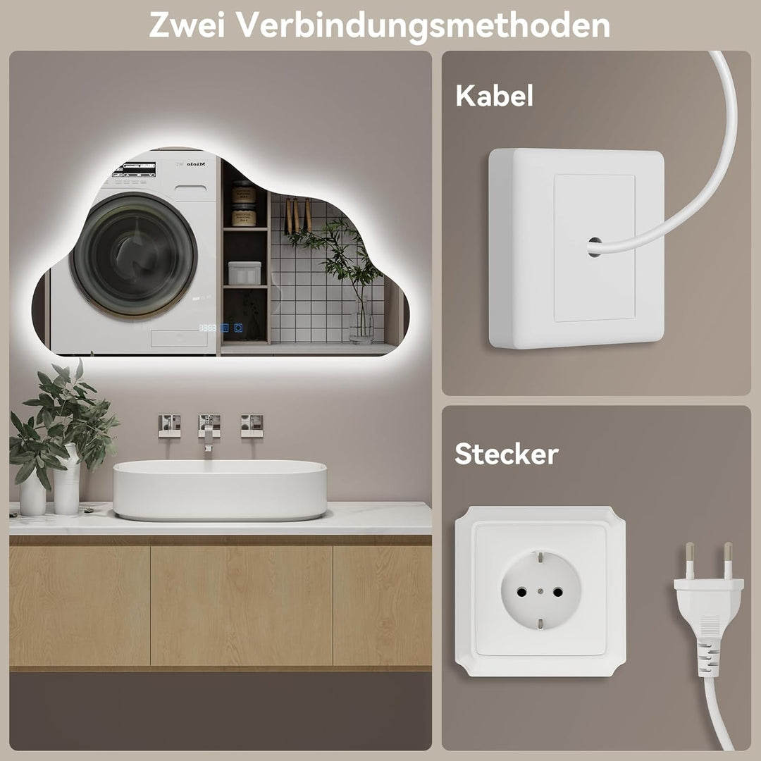 YU YUSING Badezimmerspiegel Led Badspiegel mit Beleuchtung in Wolkenform 90 x 50 cm, 3 Lichtfarbe Ei