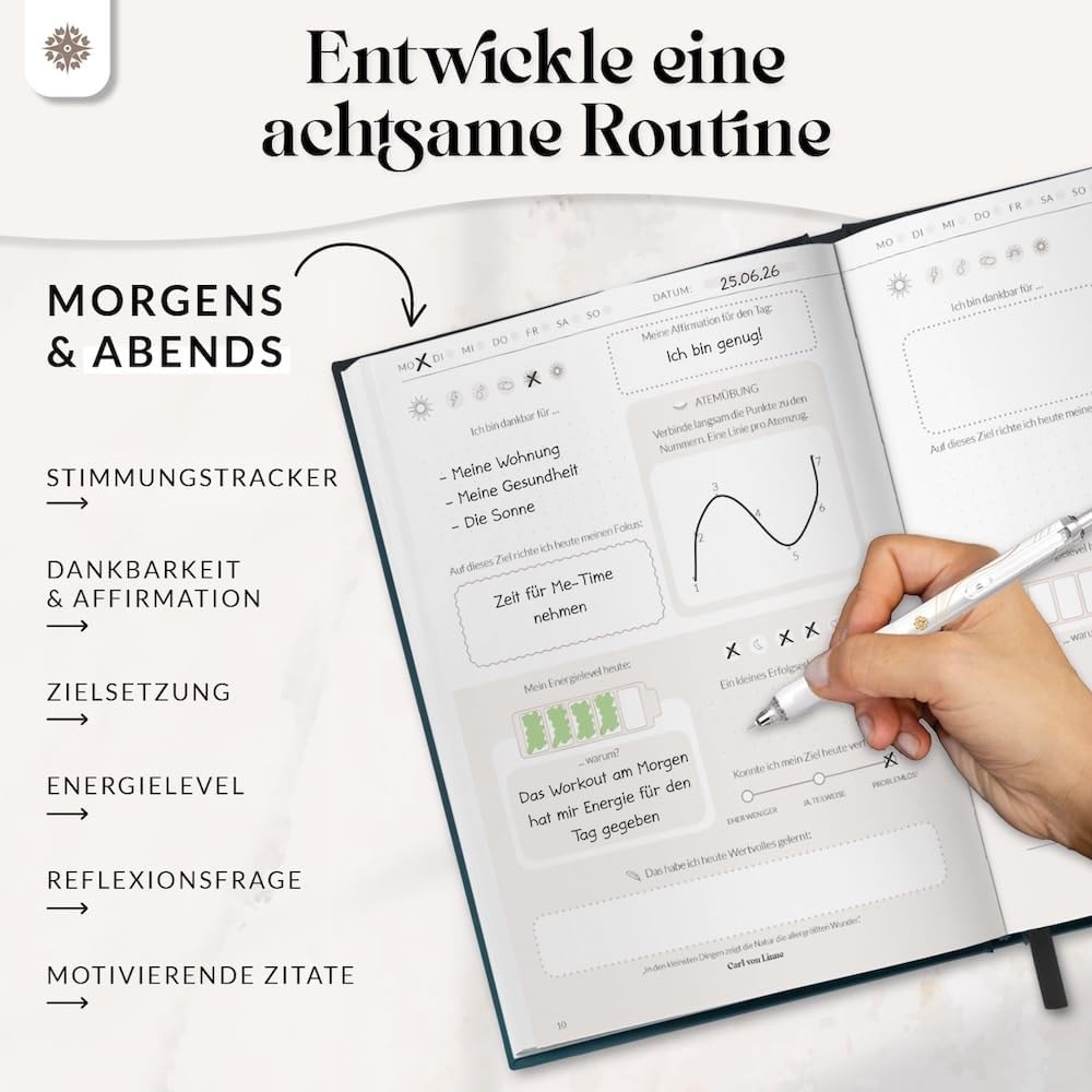 LEBENSKOMPASS® 5 Minuten Achtsamkeitstagebuch “MIND” 5 Minuten Tagebuch für mehr Dankbarkeit, Achtsa