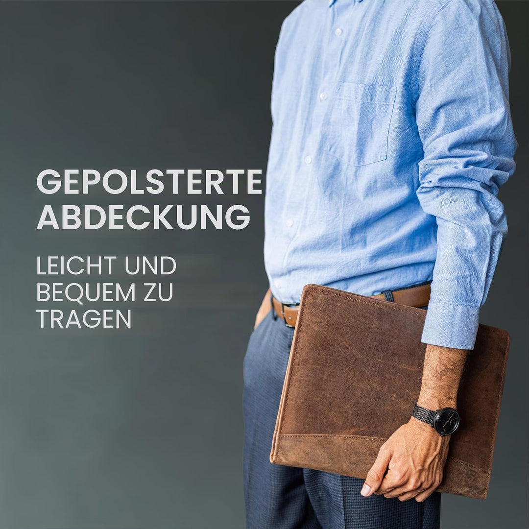 Moonster Professional Portfolio aus Leder Dokumentenmappe A4 - Schreibmappe A4 Format mit Luxus Stif