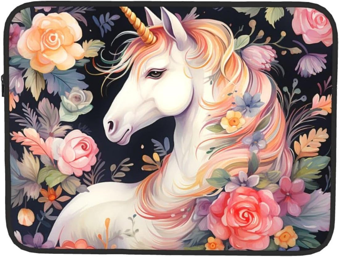 Laptoptasche mit Blume und Einhorn, Laptoptasche, Laptoptasche für Damen und Herren, stossfest, 15 Z