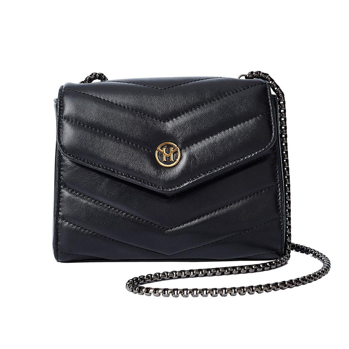 VICTORIA HYDE Damen Umhängetasche Kette Tasche Schultertasche Echtes Leder Citytasche Schwarz Rot, S