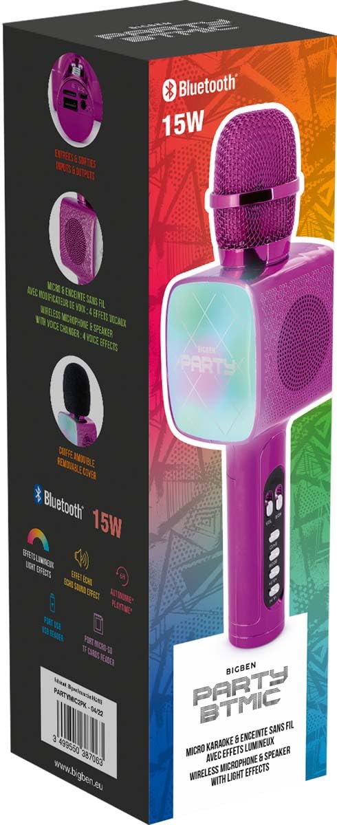 Bigben - PARTY BTMIC - Wireless Microphone + Speaker with Light Effects - pink Rosa, Rosa