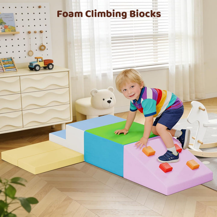 Schaumstoff Bausteine XXL Bunt, Indoor Klettergerüst für Kleinkinder ab 1 Jahr, Weiche Softblöcke mi